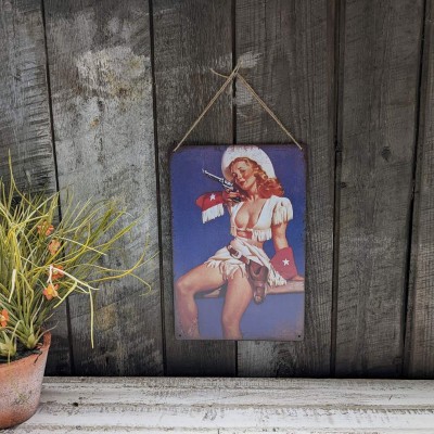 Affiche cowgirl plaque murale pin-up 